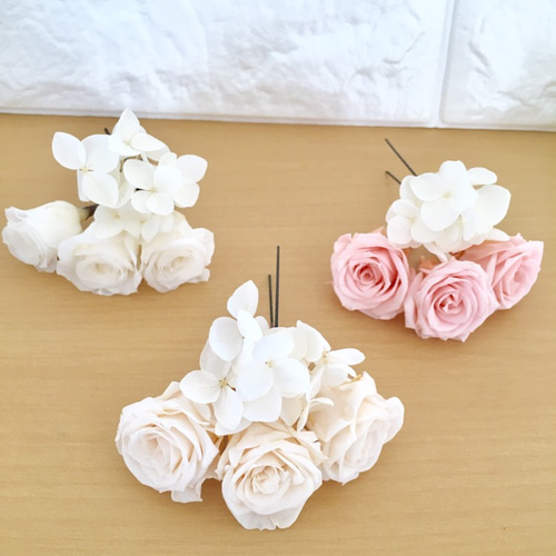 プリザーブドフラワー○シンプルバラとアジサイとかすみ草○ヘッド