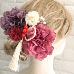 卒業式に…袴や振袖にぴったりなピンクベースの髪飾り○ヘッドドレス7点セット 2枚目の画像