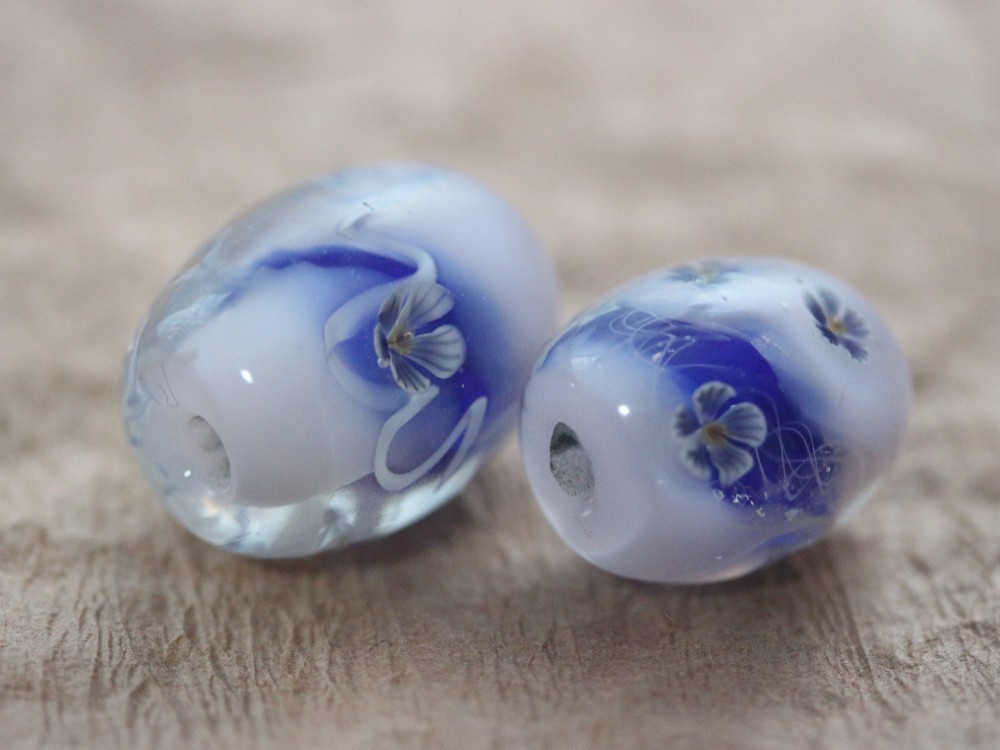 青と銀の花模様の小物入れ 銀座【H-0754】日本工芸会正会員 小倉淳史作 塩瀬地 染名古屋帯