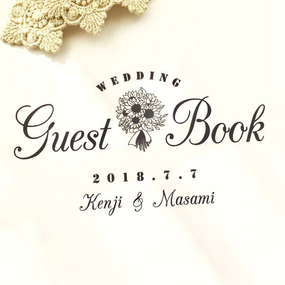 送料無料 結婚式 芳名帳 ひまわりブーケ ウエディング 名前のみ【32名分】＋表紙 1枚 ゲストブック 4枚目の画像