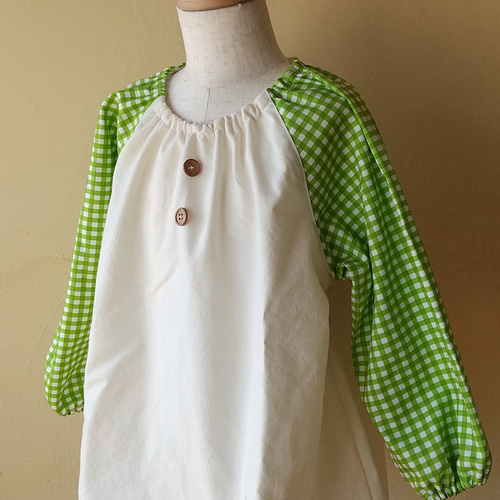 黄緑チェックのスモック 90から120まで 受注後製作 子供服 ittetsusan 