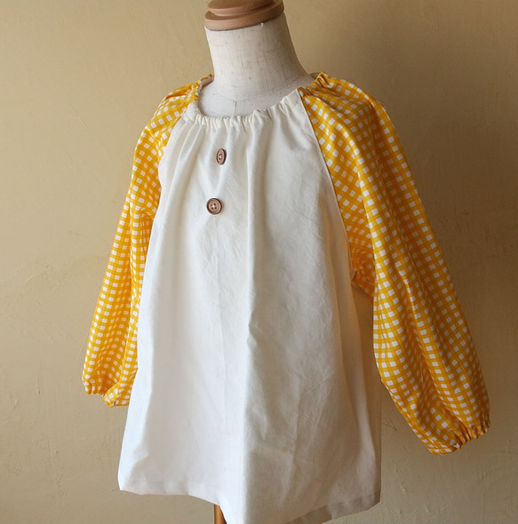 黄色チェックのスモック 90から120まで 受注後製作 子供服 ittetsusan