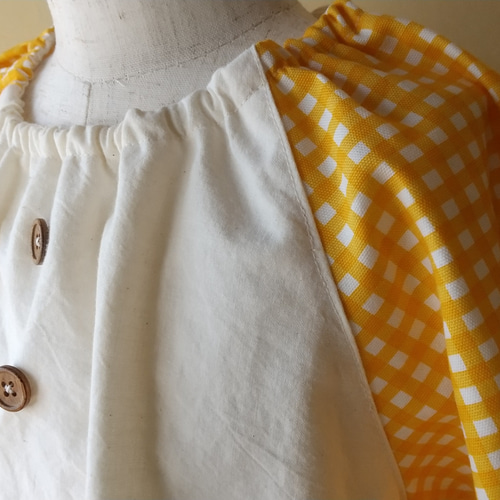 黄色チェックのスモック 90から120まで 受注後製作 子供服 ittetsusan