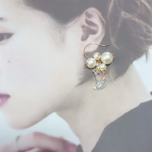 夜空のピアス／限定販売 スワロフスキー＆エアリーパール ピアス  