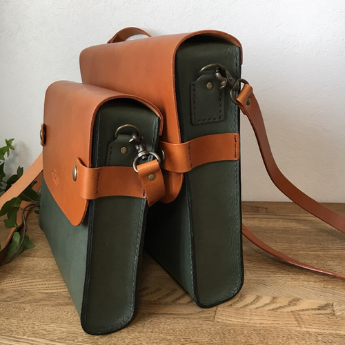 ペアバッグ ショルダーバッグ〈L＆M〉ヌメ革 セージグリーン