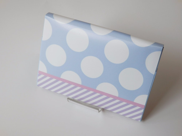 paper cardcase　水玉ストライプ　水色 2枚目の画像