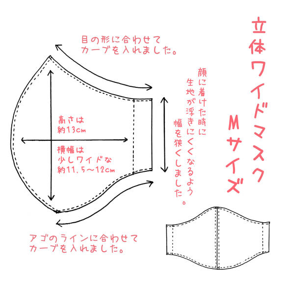 大人用立体ワイドマスク＊Mサイズ（苺×ギンガムチェック②） 4枚目の画像