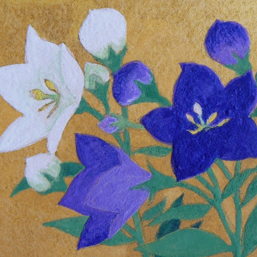 桔梗☆オリジナル肉筆☆日本画☆岩絵具☆はがき絵 絵画