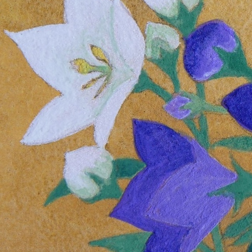絵画　桔梗　肉筆色紙絵 絵画桔梗肉筆色紙絵