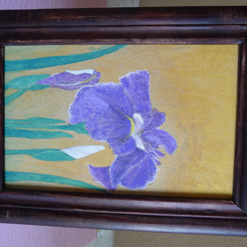日本画　さんきら　岩絵具　肉筆画　落款印　額付き　アクリル板無し 1_28463cf6b13e01e0f93ff954a960