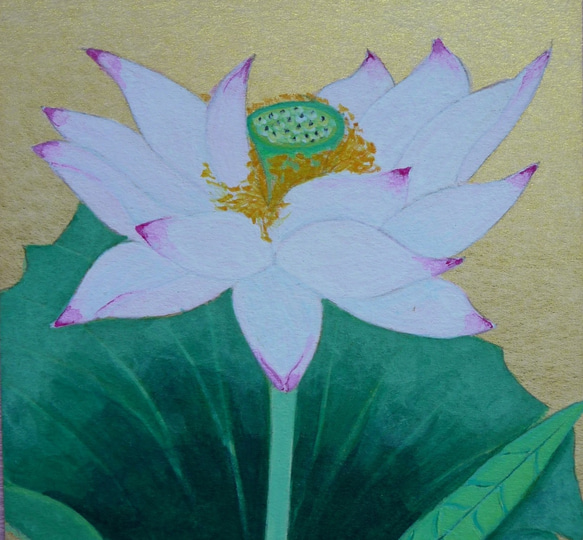 蓮の花☆オリジナル肉筆☆日本画☆岩絵具☆はがき絵 絵画
