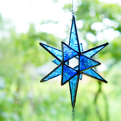 青い硝子の星の煌き＊立体サンキャッチャー sb サンキャッチャー 木葉