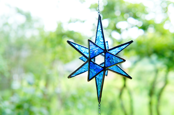 青い硝子の星の煌き＊立体サンキャッチャー　sｂ 1枚目の画像