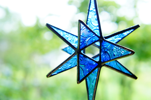 青い硝子の星の煌き＊立体サンキャッチャー　sｂ 2枚目の画像