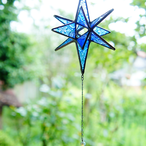 青い硝子の星の煌き＊立体サンキャッチャー sb サンキャッチャー 木葉