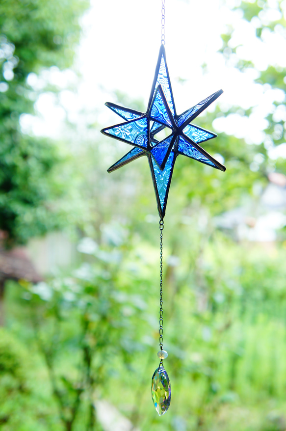 青い硝子の星の煌き＊立体サンキャッチャー　sｂ 3枚目の画像