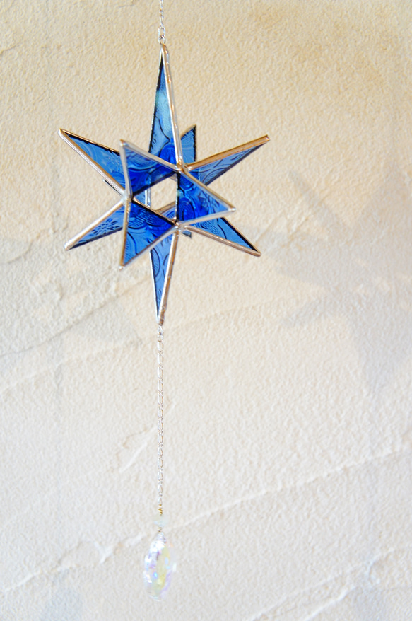 青い硝子の星の煌き＊立体サンキャッチャー　sｂ 4枚目の画像