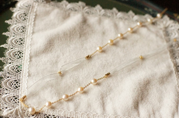 リボンと淡水真珠のロングネックレス 1枚目の画像