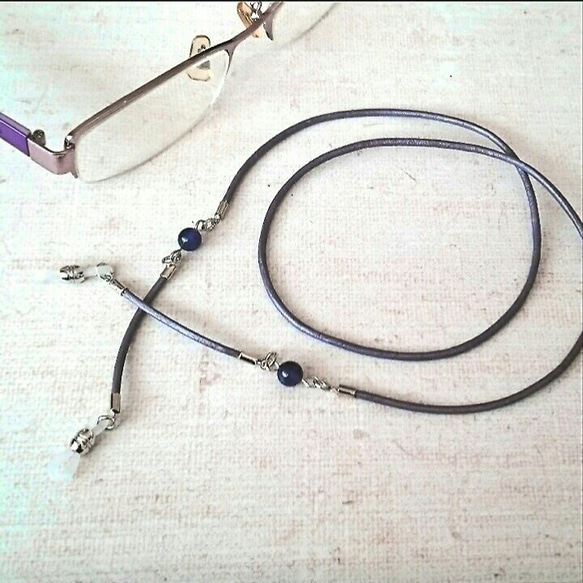 ☆アメジストと本革PG☆シンプル グラスコ―ド 3枚目の画像