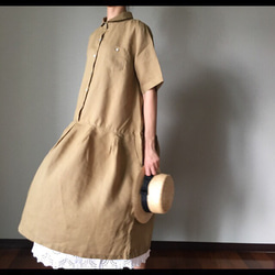 爽やかリネンワンピース(オリーブ色) 1枚目の画像