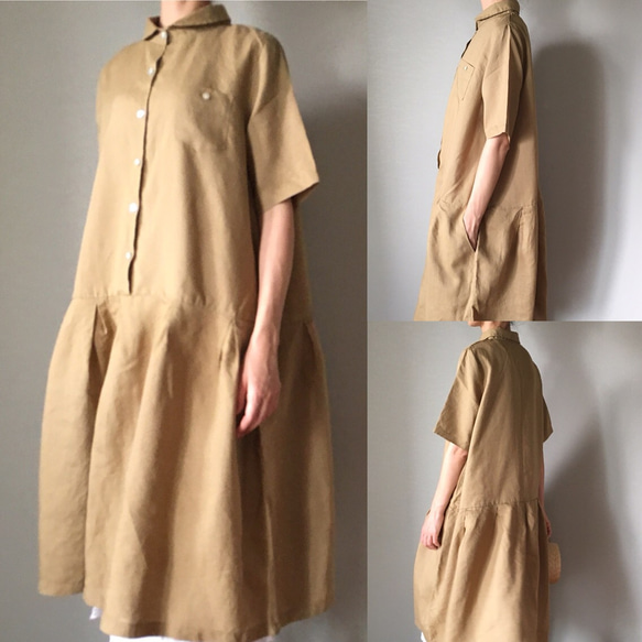 爽やかリネンワンピース(オリーブ色) 2枚目の画像