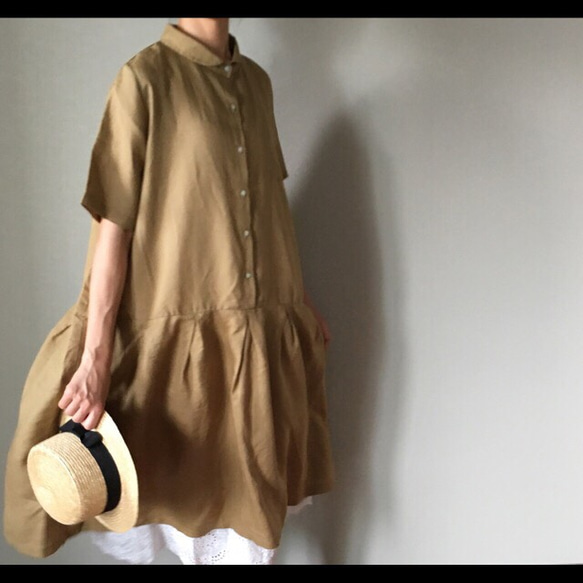 爽やかリネンワンピース(オリーブ色) 4枚目の画像
