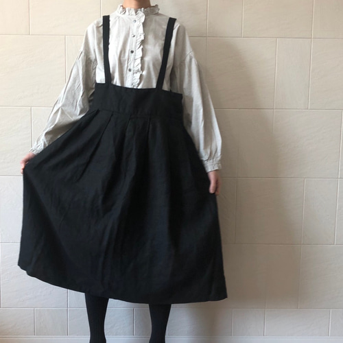 curensolovyリネンサスペンダースカート ベルギーリネン・サスペンダースカート／ブラック | select shop