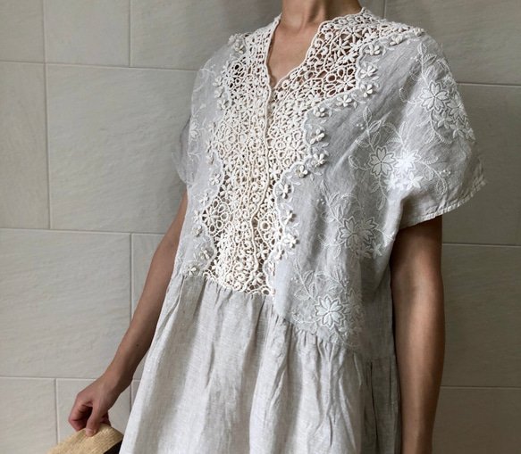 Vネックレースワンピース(生成) 7枚目の画像