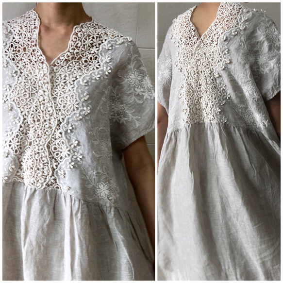 Vネックレースワンピース(生成) 20枚目の画像