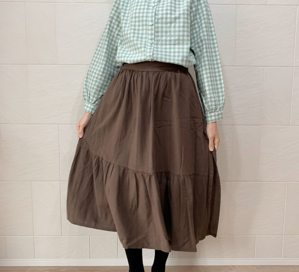 二重横切りスカート(brown) 3枚目の画像