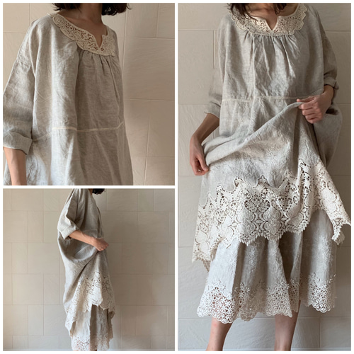【美品】　ito hari 工房 リネン レース チュニック レース.モチーフリネンワンピース ワンピース Ito-hari 通販 8532409