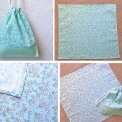 ４０cm×４３cm☆【給食袋・ランチナフキン】set♪　*light green*白花* 3枚目の画像