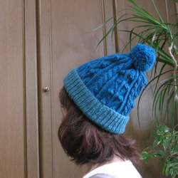 アルパカメリノ　木の実もようの帽子(ブルー）Ｍ～Ｌ 送料無料 4枚目の画像