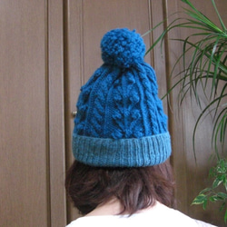 アルパカメリノ　木の実もようの帽子(ブルー）Ｍ～Ｌ 送料無料 5枚目の画像