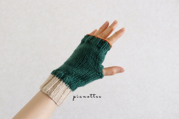 指なし手袋(緑×ミルク×オレンジ) M 2枚目の画像