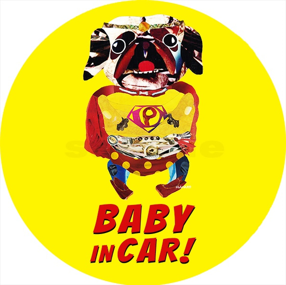 BABY in CAR ステッカー《パグのPマン》 1枚目の画像