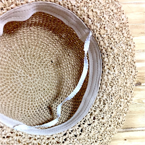 麦わら帽子 レース編みツバ 3枚目の画像