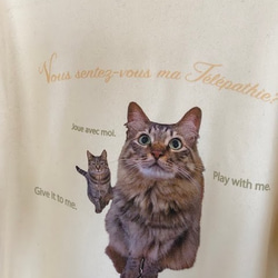 目は口ほどにものを言う猫のテレパシーTシャツ。 5枚目の画像