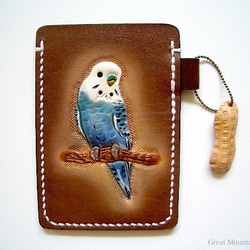 セキセイインコ 革 カードケース インコ 鳥 プレゼント レザー 1枚目の画像