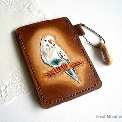 セキセイインコ 鳥 革 インコ 鳥グッズ レザー カードケース プレゼント インコグッズ パスケース 3枚目の画像
