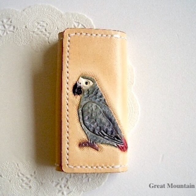 大型インコ　　ヨウム　キーケース　レザー　インコ　小鳥　インコグッズ　鳥グッズ　革