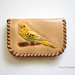 セキセイインコ　ハルクイン　小鳥　インコ　プレゼント  鳥 革 コインケース 鳥グッズ レザー インコ 1枚目の画像