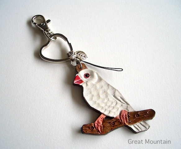 Java sparrow Leather Charm Bag Bird Goods 白色 Java Sparrow Bird G 第1張的照片