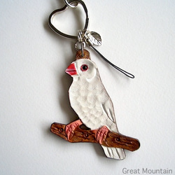 Java sparrow Leather Charm Bag Bird Goods 白色 Java Sparrow Bird G 第4張的照片