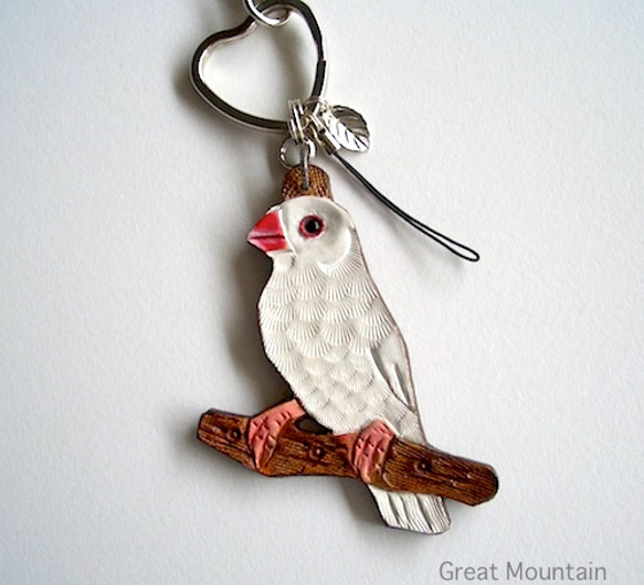 Java sparrow Leather Charm Bag Bird Goods 白色 Java Sparrow Bird G 第4張的照片