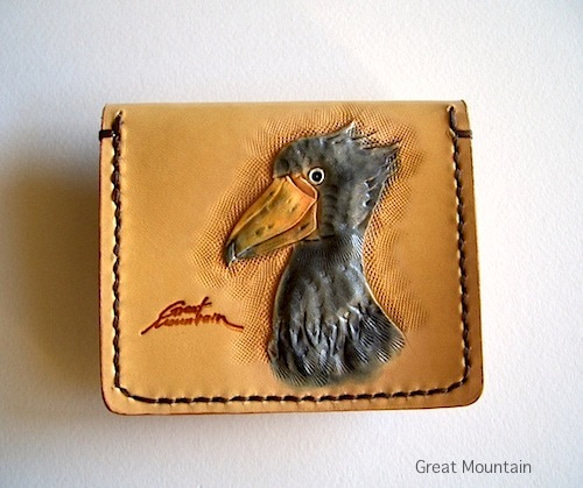 ハシビロコウ 革 コインケース 鳥 レザー 動物園 プレゼント インコグッズ 鳥グッズ 1枚目の画像