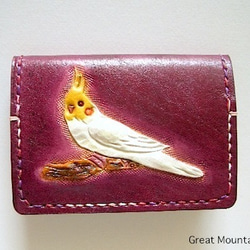 オカメインコ インコ 革 鳥グッズ レザー カードケース プレゼント インコグッズ 1枚目の画像