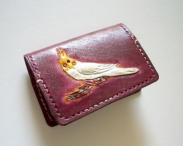 オカメインコ インコ 革 鳥グッズ レザー カードケース プレゼント インコグッズ 2枚目の画像