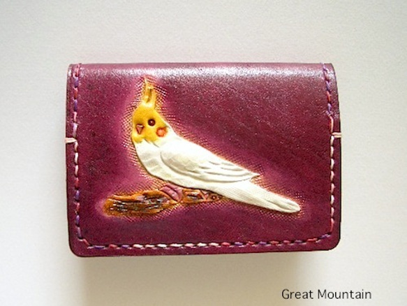 オカメインコ インコ 革 鳥グッズ レザー カードケース プレゼント インコグッズ 4枚目の画像