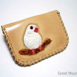 プレゼント 文鳥 鳥 革 コインケース 鳥グッズ レザー インコ 2枚目の画像